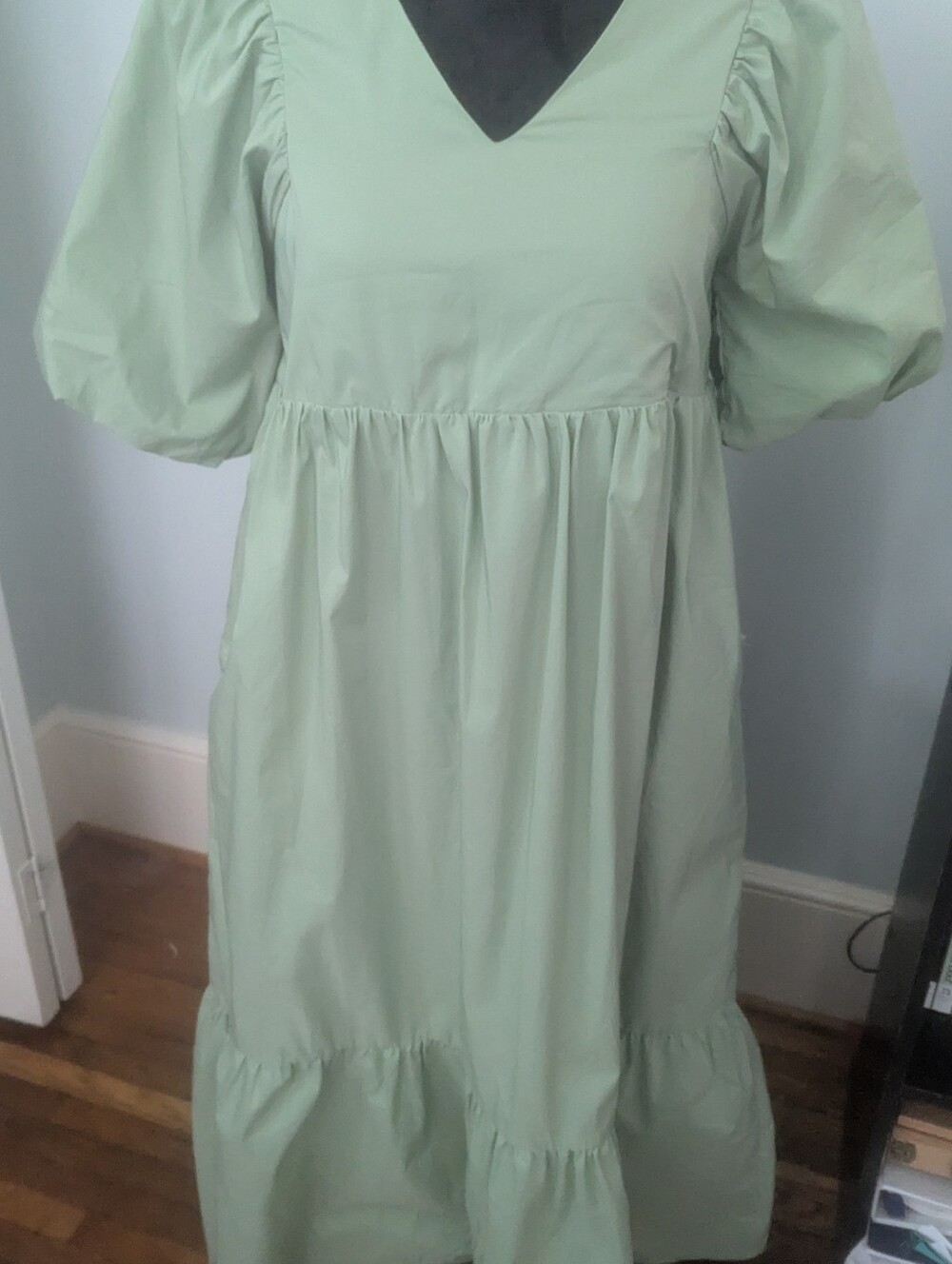 Puff Sleeve Tiered Maxi Dress in Mint Green